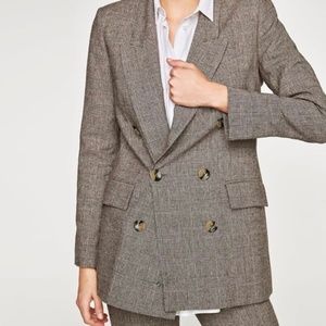 Zara double breasted check blazer